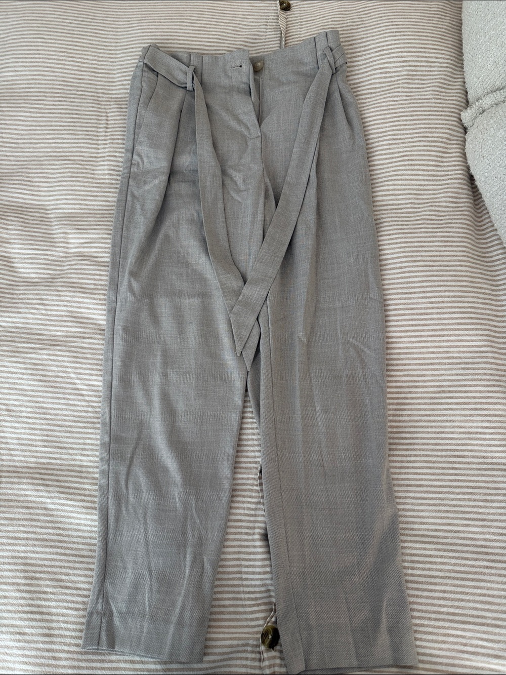 Women’s tan Pleated Dress Pants with Adjustable Waist Tie